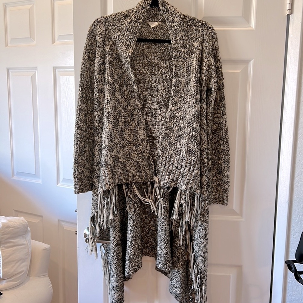 Evereve Mystree fringe cardigan, knee-length, size small